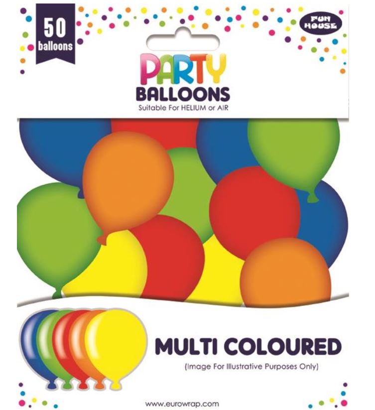 Multi Colour Balloons 50 Pack - Click Image to Close