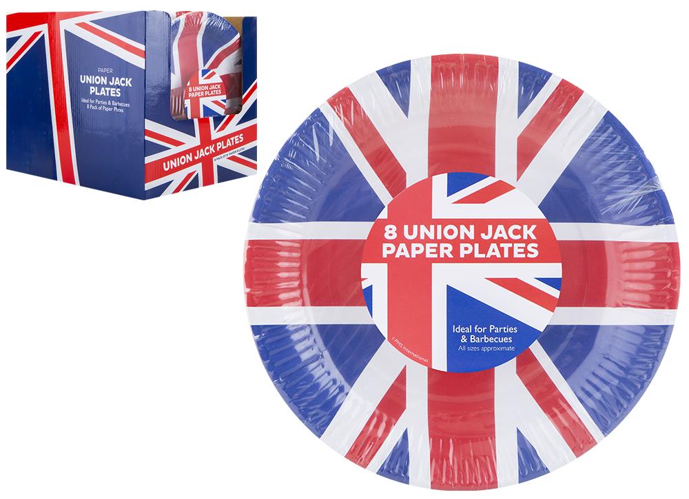Union Jack Plates 9" Pack Of 8 - Click Image to Close