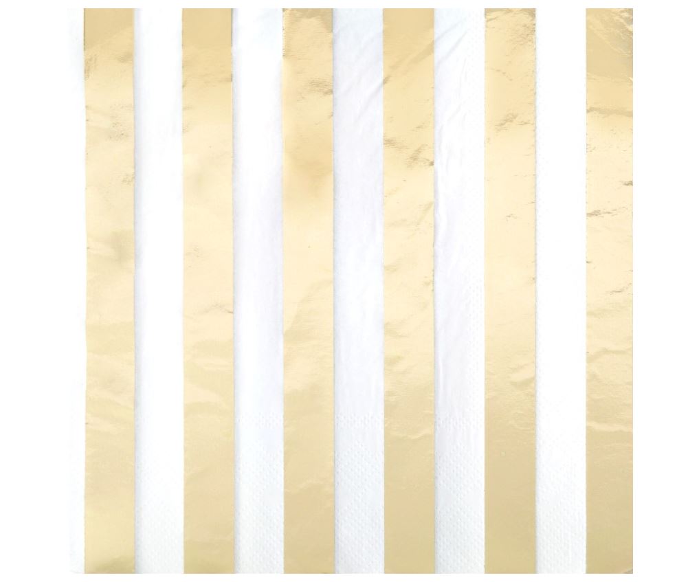 Gold Strip Paper Napkins 16 Pack - Click Image to Close