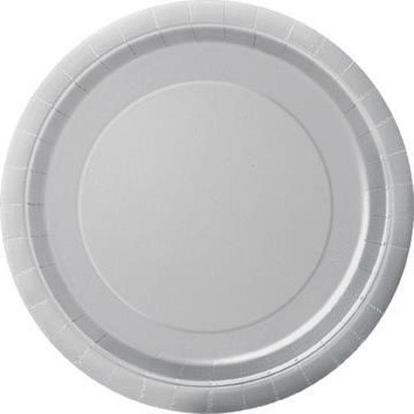 Silver Solid Round 9" Dinner Plates 8ct - Click Image to Close