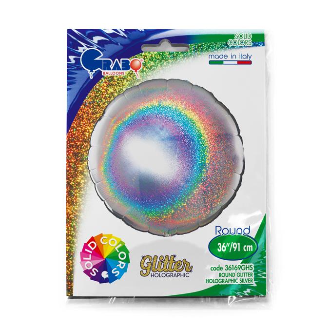 Grabo Round 36" Glitter Holographic Silver - Single Pack - Click Image to Close