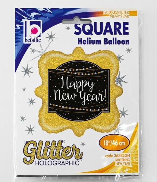 SQUARE 18" GLITTERING NEW YEAR HOLOGRAPHIC BALLOON - Click Image to Close