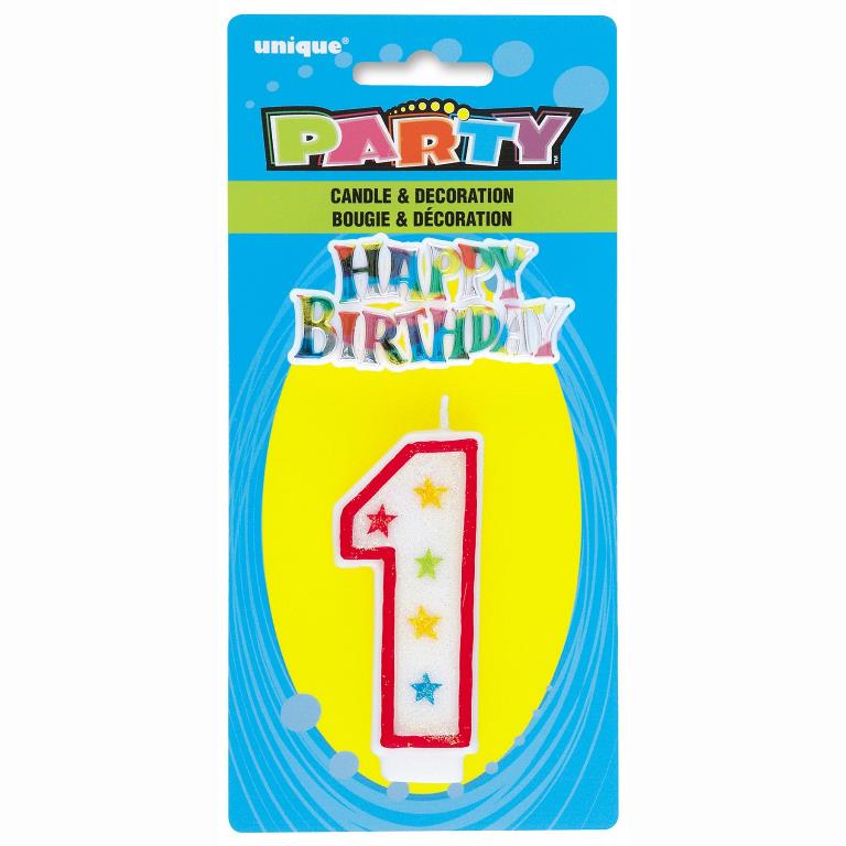 NUMBER 1 GLITTER BIRTHDAY CANDLE WITH CAKE DECORATION - Click Image to Close
