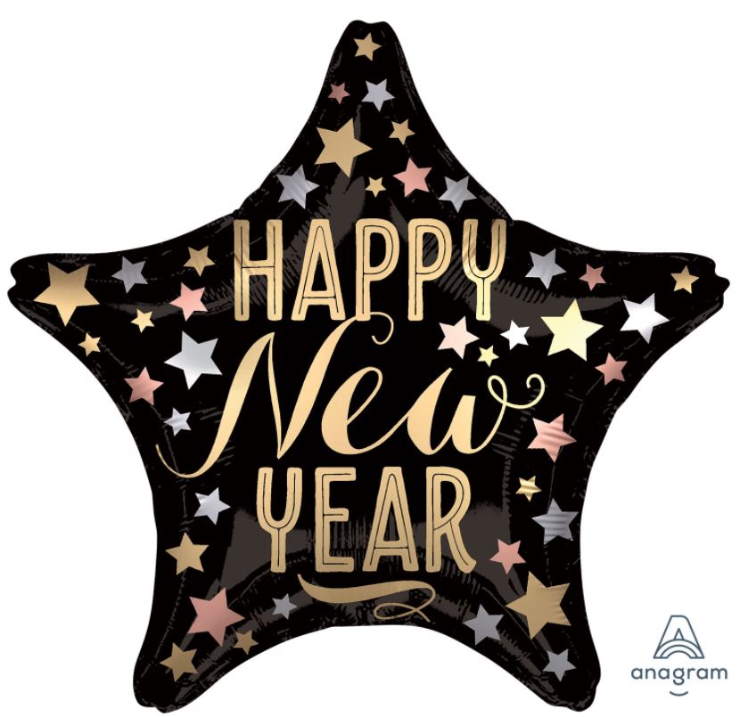 SATIN STAR SHAPE HAPPY NEW YEAR BALLOON - Click Image to Close
