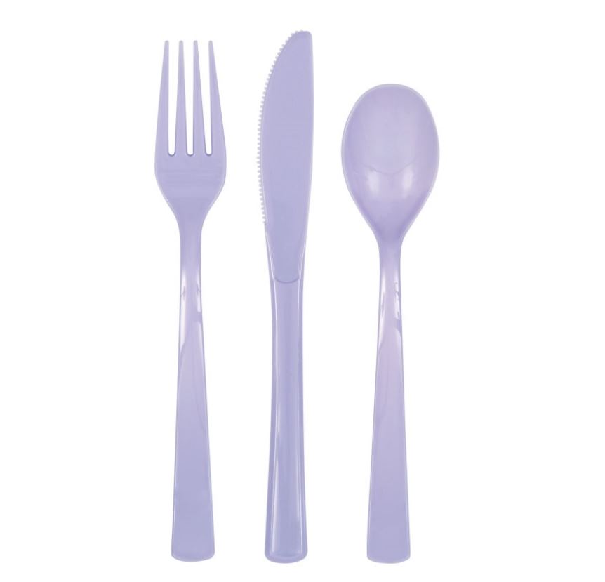 Assorted Cutlery Lavender 18 Pack - Click Image to Close