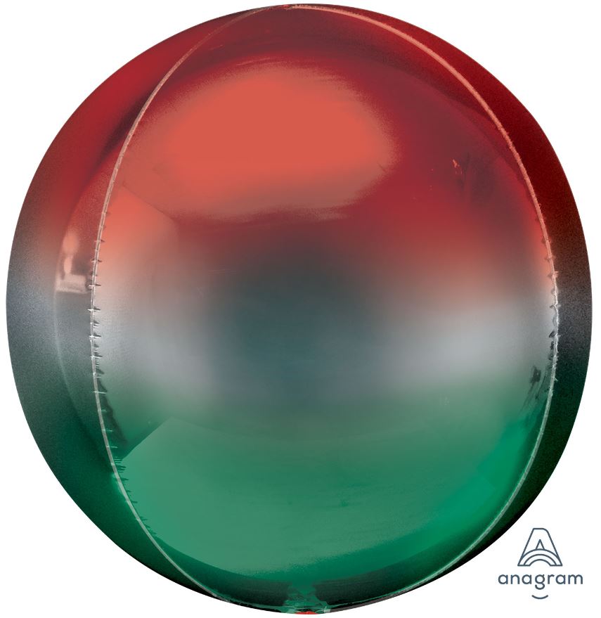 Ombre Red & Green Orbz Packaged 15" Foil Balloons - Click Image to Close