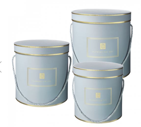SET OF 3 HAMILTON HAT BOXES BLUE/GOLD - Click Image to Close