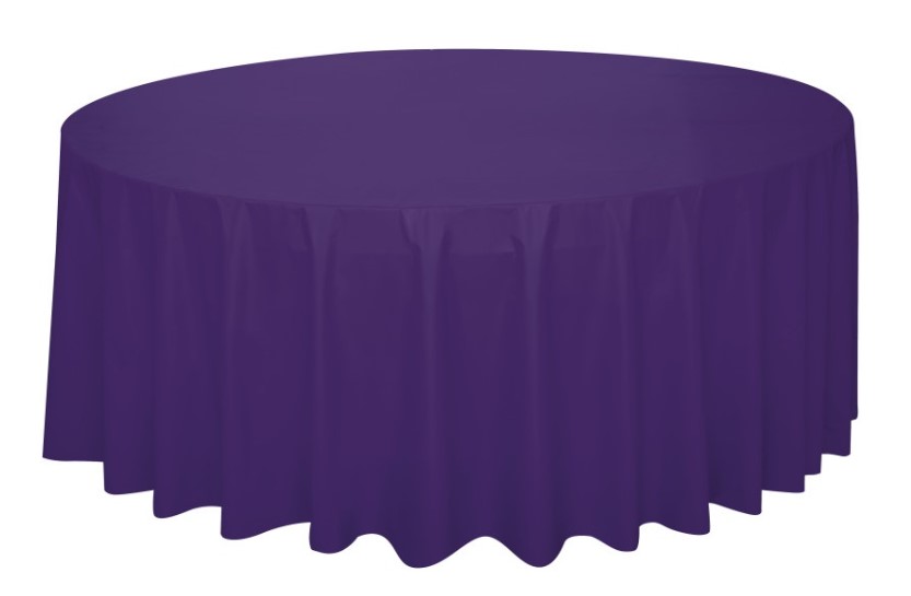 Deep Purple Solid Round Plastic Table Cover 84" - Click Image to Close