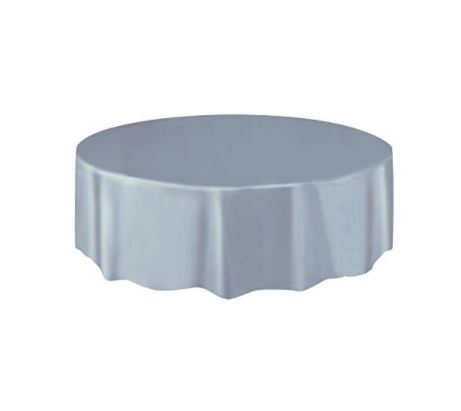 Silver Solid Round Plastic Table Cover 84" - Click Image to Close