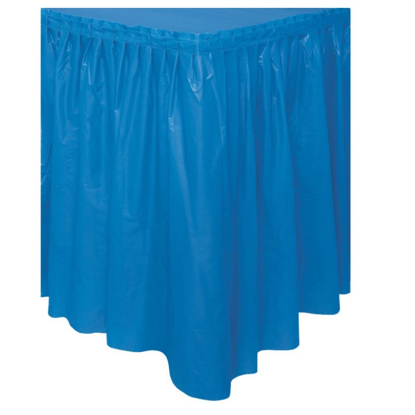 ROYAL BLUE SOLID PLASTIC TABLE SKIRT 29"X14FT - Click Image to Close