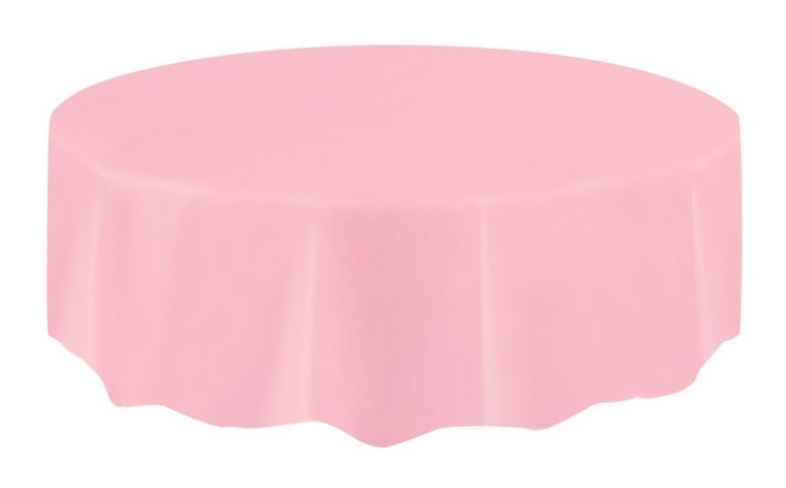 LOVELY PINK SOLID ROUND PLASTIC TABLE COVER 84" - Click Image to Close