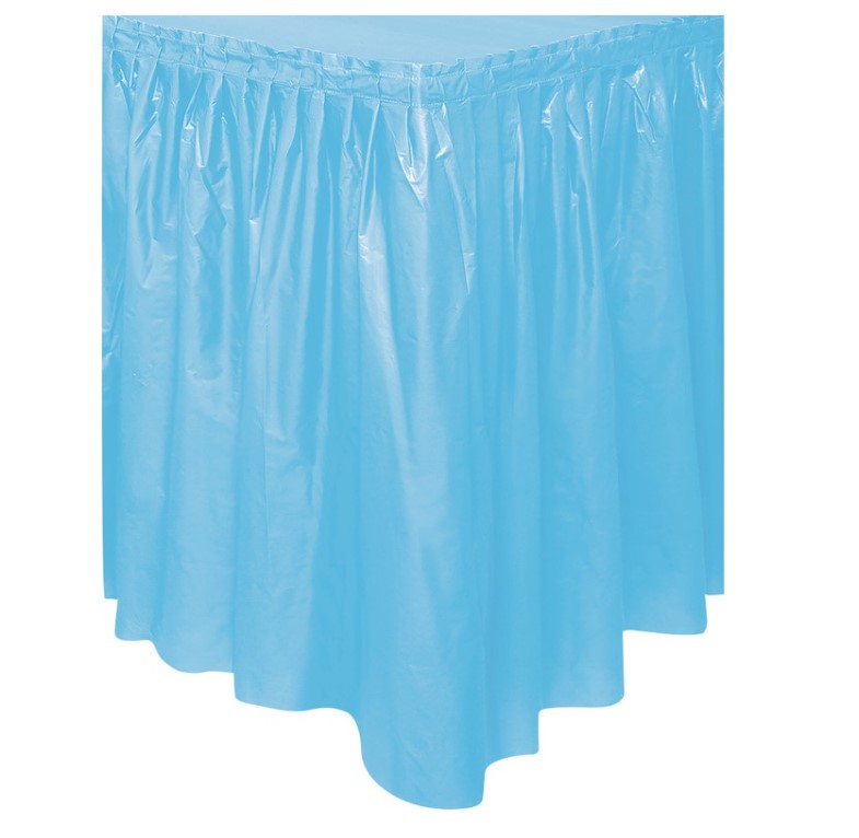 Powder Blue Solid Plastic Table Skirt 29" x 14 ft - Click Image to Close