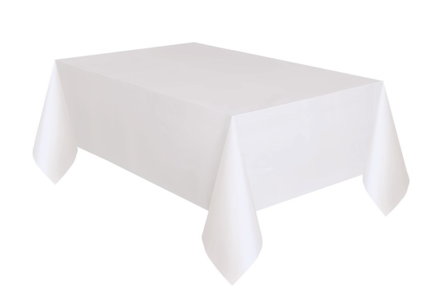 White Solid Rectangular Plastic Table Cover - Click Image to Close