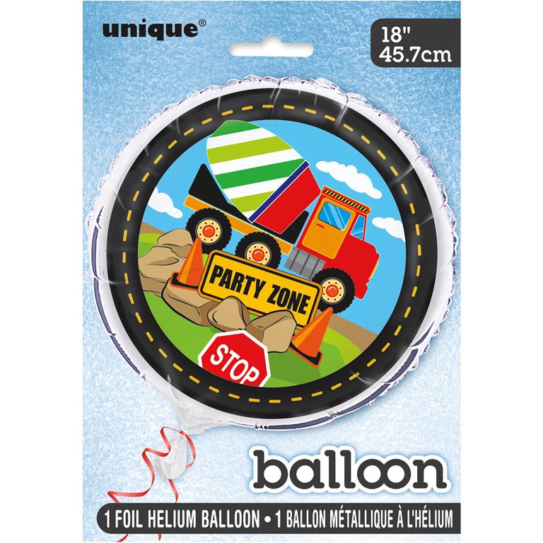 Construction Party Round Foil Balloon 18" - Click Image to Close