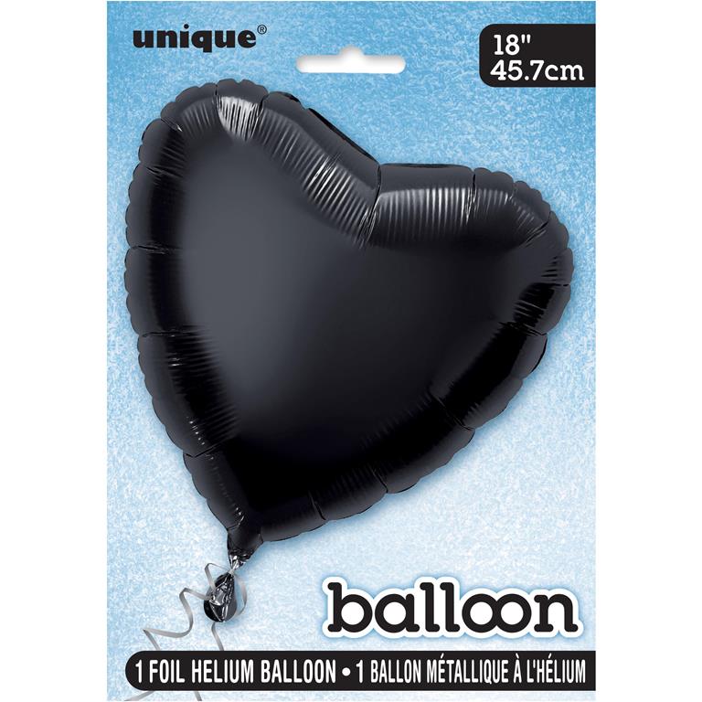 Solid Heart Foil Balloon 18" Black - Click Image to Close
