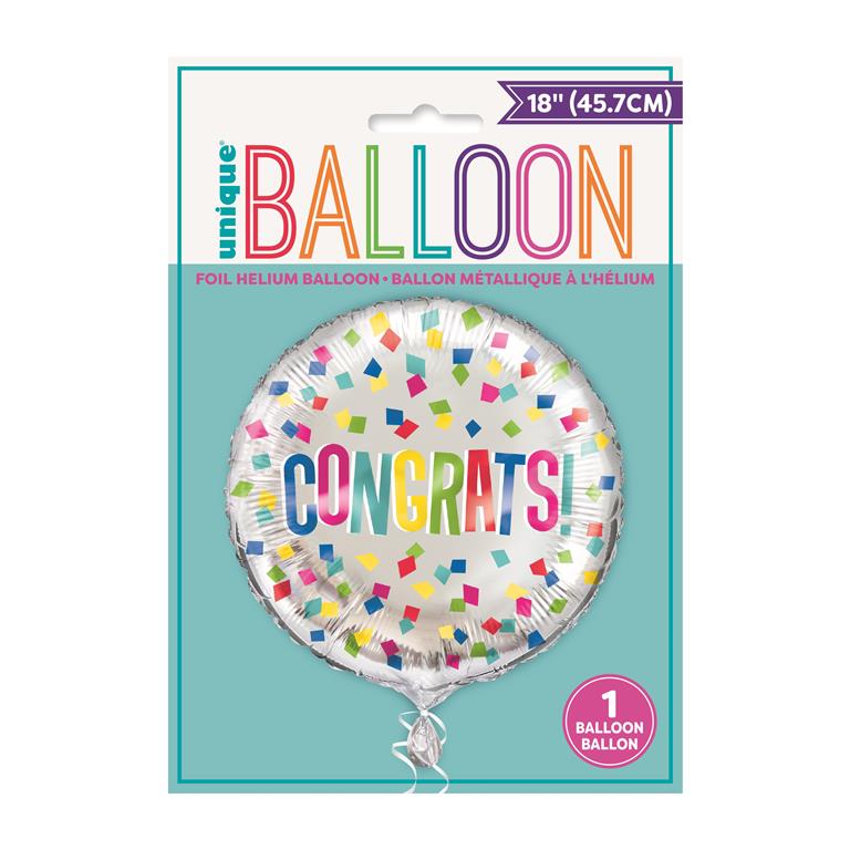 COLORFUL CONGRATS ROUND FOIL BALLOON 18" - Click Image to Close