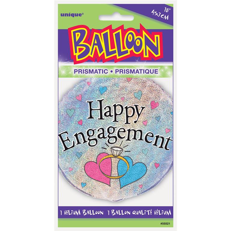 HAPPY ENGAGEMENT PRISM ROUND FOIL BALLOON 18" - Click Image to Close