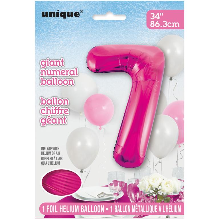 PINK NUMBER 7 SHAPED FOIL BALLOON 34" - Click Image to Close