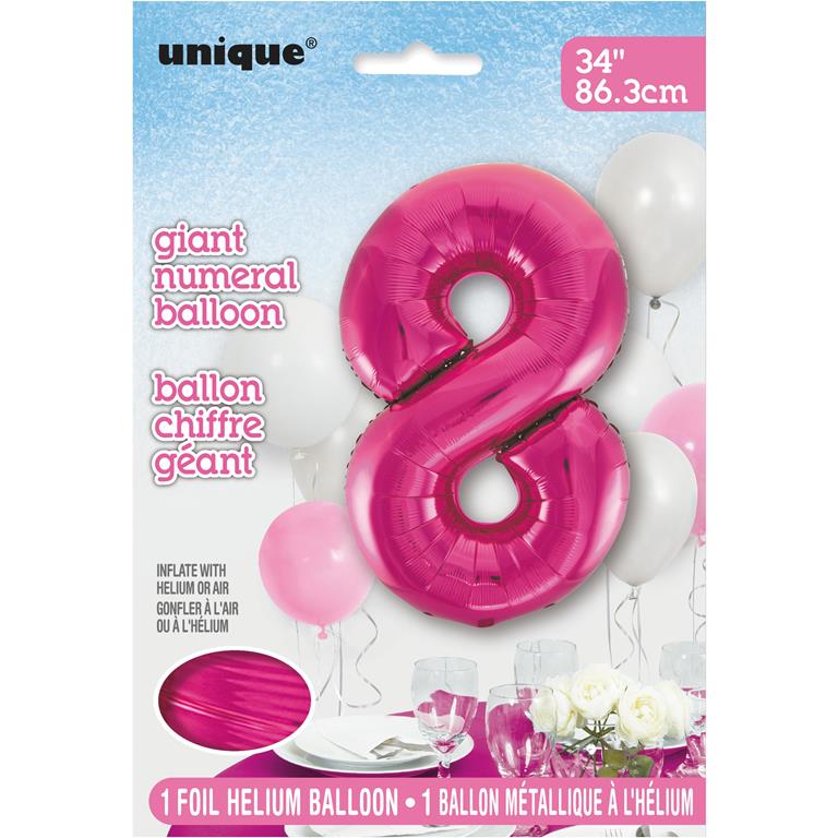 PINK NUMBER 8 SHAPED FOIL BALLOON 34" - Click Image to Close