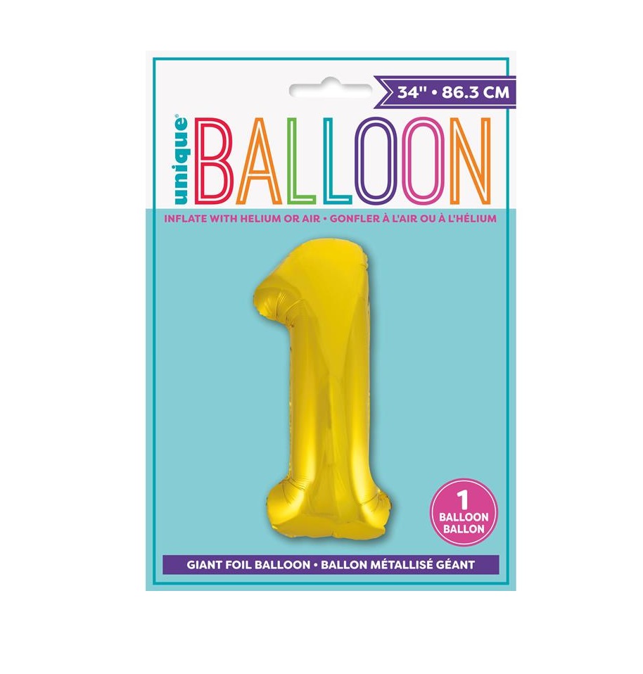 34" CLASSIC GOLD NUMBER 1 FOIL BALLOON (1) - Click Image to Close