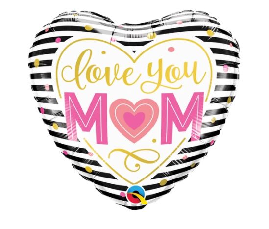QUALATEX 18" HEART LOVE YOU MUM STRIPES BALLOON - Click Image to Close