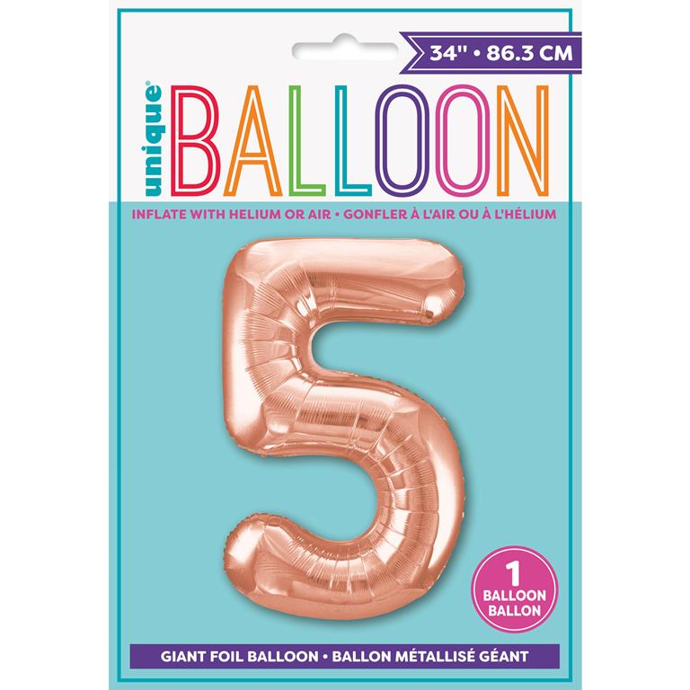 ROSE GOLD NUMBER 5 SHAPED FOIL BALLOON 34" - Click Image to Close