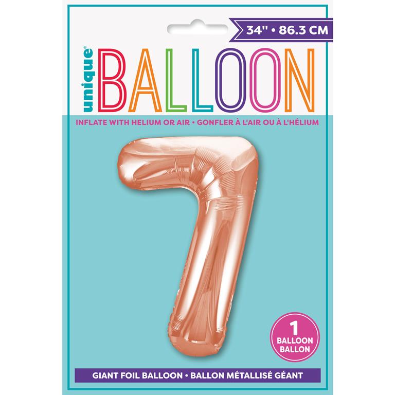 ROSE GOLD NUMBER 7 SHAPED FOIL BALLOON 34" - Click Image to Close
