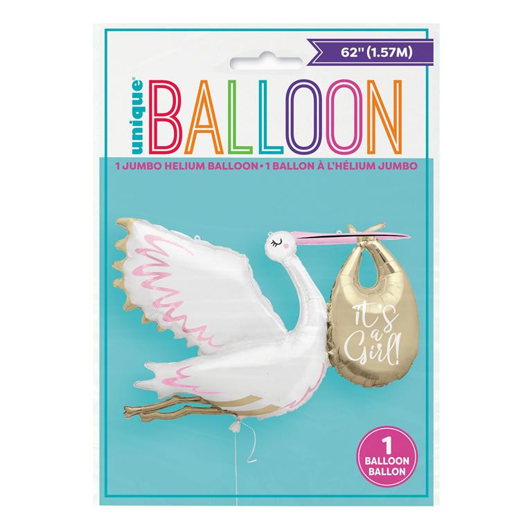STORK IT'S A GIRL GIANT FOIL BALLOON 62" - Click Image to Close