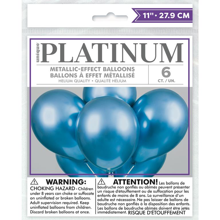BLUE PLATINUM 11" LATEX BALLOONS 6 PACK - Click Image to Close