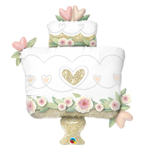 QUALATEX 41" SHAPE GLITTER GOLD WEDDING CAKE BALLOON - Click Image to Close