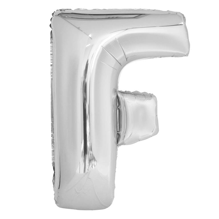 Silver Letter F Shaped Foil Balloon 34" Packaged - Click Image to Close