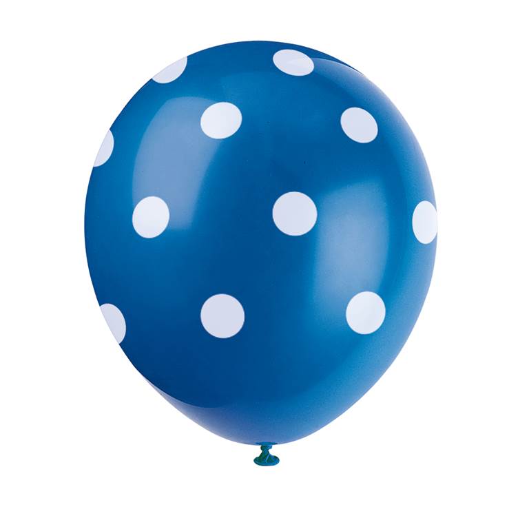 12" Latex Balloons 6ct - Royal Blue Dots - Click Image to Close