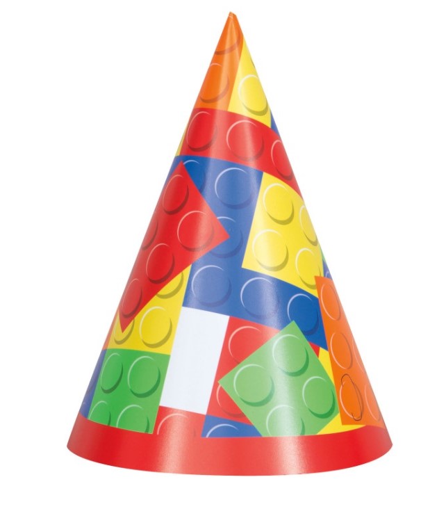 Building Blocks Birthday Party Hats 8ct - Click Image to Close