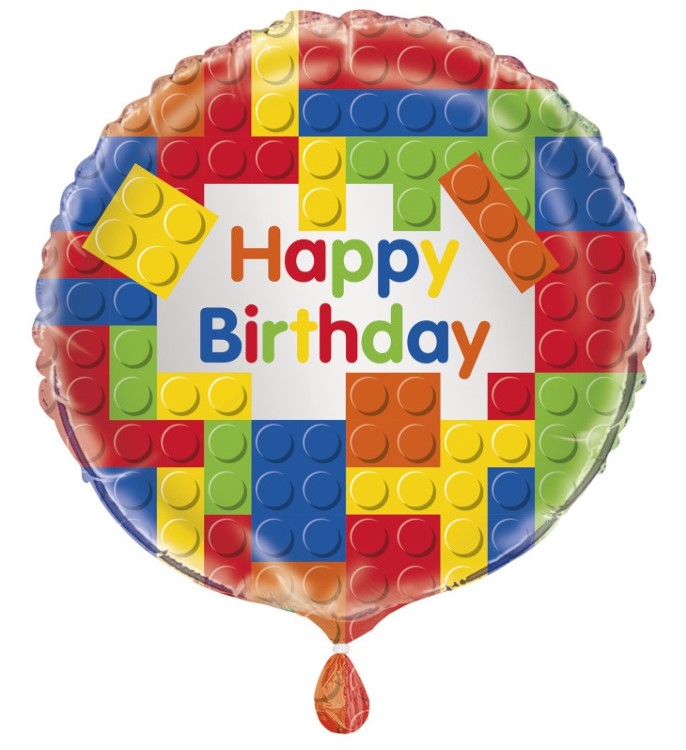 Building Blocks Birthday Round Foil Balloon 18" - Click Image to Close
