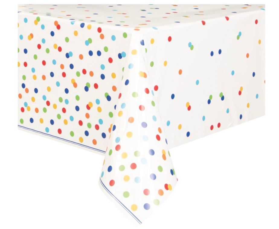 RAINBOW POLKA DOT TABLE COVER 54X84 - Click Image to Close