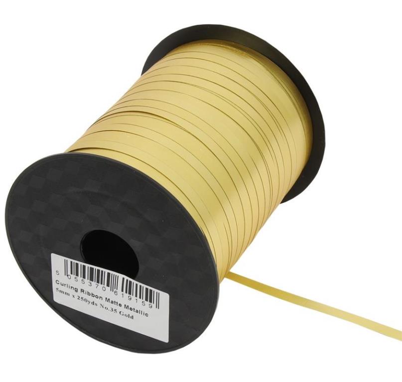 Eleganza Poly Curling Ribbon 5mm x 250yds No.35 Gold - Click Image to Close