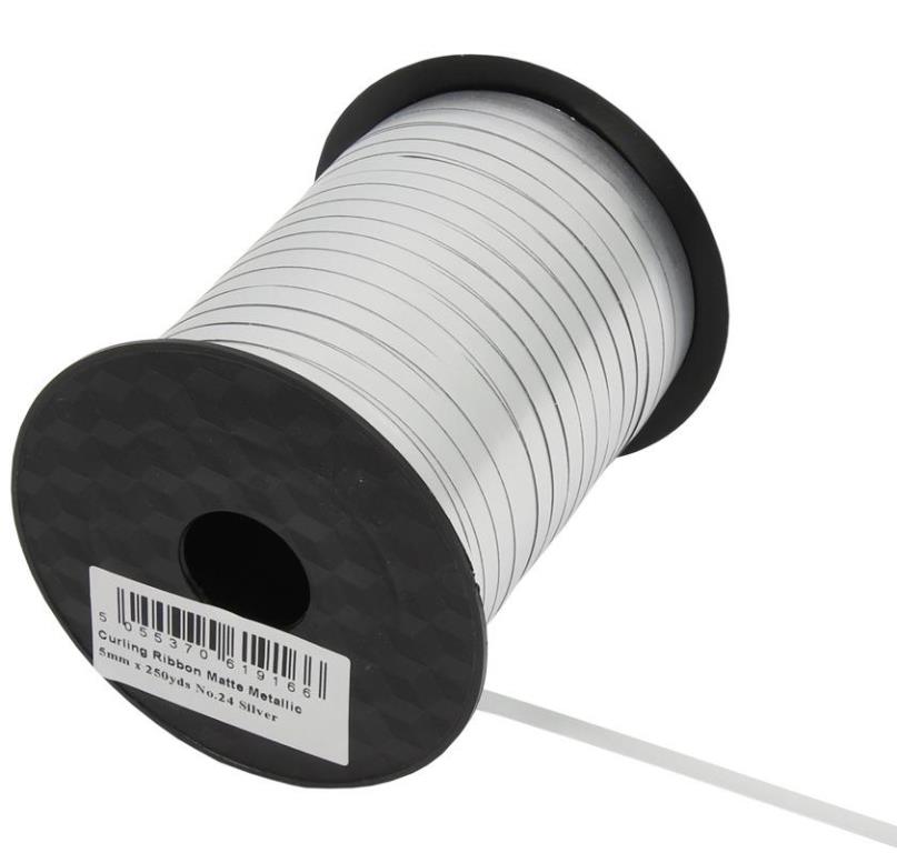 Eleganza Poly Curling Ribbon 5mm x 250yds No.24 Silver - Click Image to Close