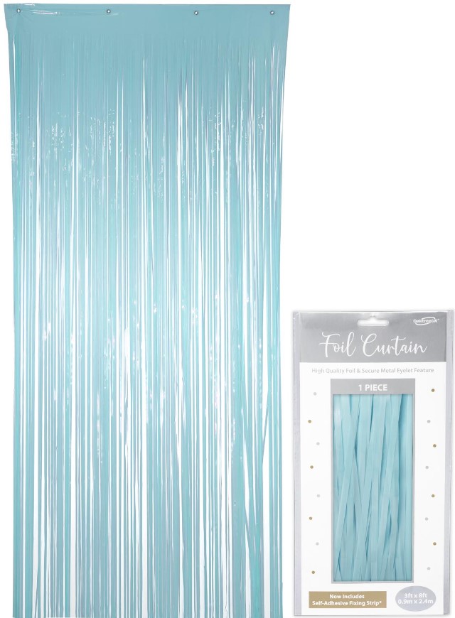 Oaktree Foil Door Curtain 0.90m x 2.40m Pastel Blue - Click Image to Close