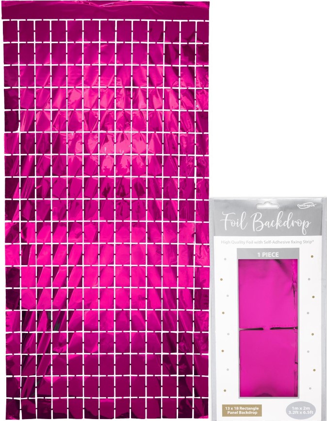 Oaktree Rectangle Foil Backdrop 1m x 2m Metallic Fuchsia - Click Image to Close