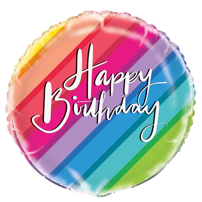 Balloons & Rainbow Birthday Round Foil Balloon 18" - Click Image to Close