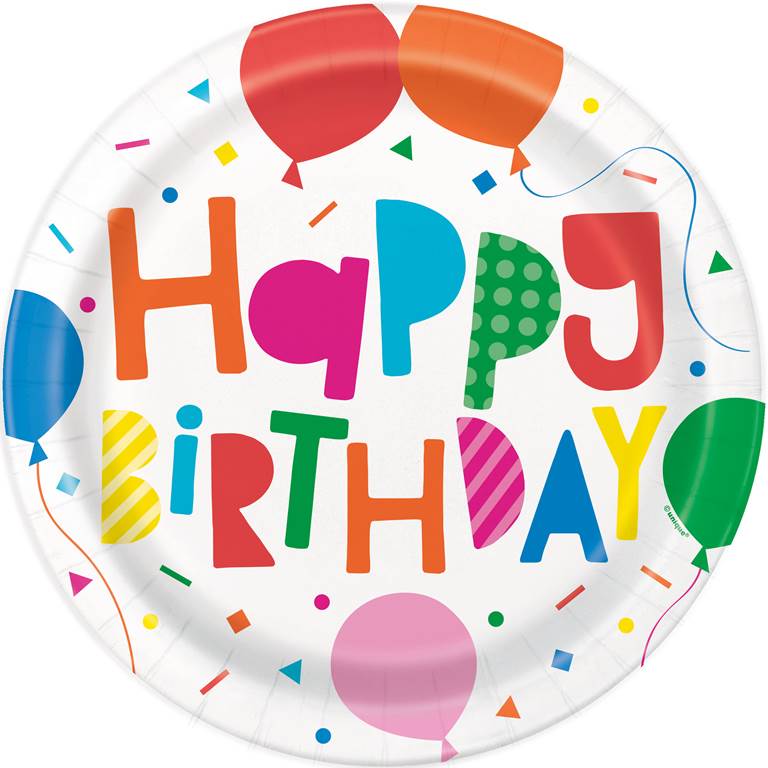 Colorful Balloons Round 9" Dinner Plates 8Ct - Click Image to Close
