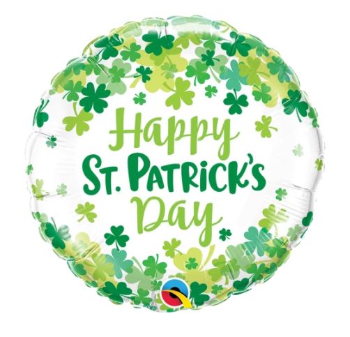 QUALATEX 18" ROUND ST PATRICK'S SHAMROCK CONFETTI BALLOON - Click Image to Close