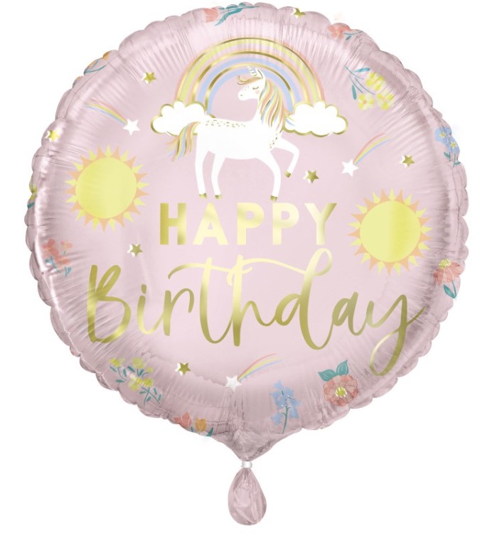 Dainty Unicorn "Happy Birthday" Round 18" Foil Balloon - Click Image to Close
