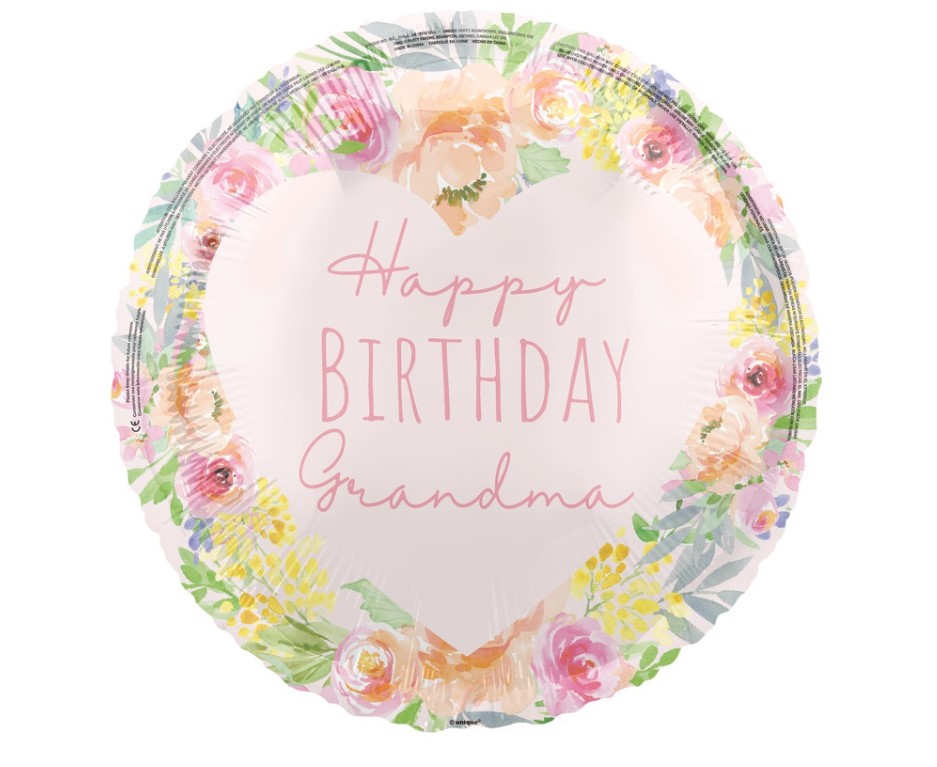 Happy Birthday Grandma Round 18" Foil Balloon - Click Image to Close