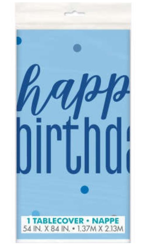 GLITZ BLUE &SILVER HAPPY BIRTHDAY PLASTIC TABLECOVER 54"X 84 - Click Image to Close