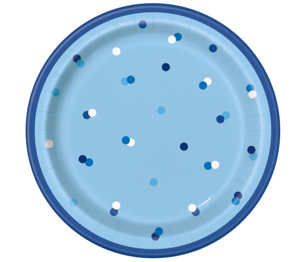8 GLITZ BLUE/SILVER DOT 7" PLATE - Click Image to Close