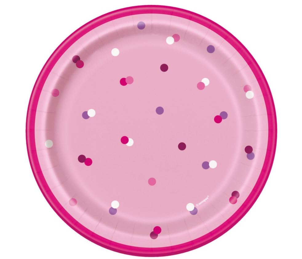 8 GLITZ PINK/SILVER DOT 7" PLATE - Click Image to Close