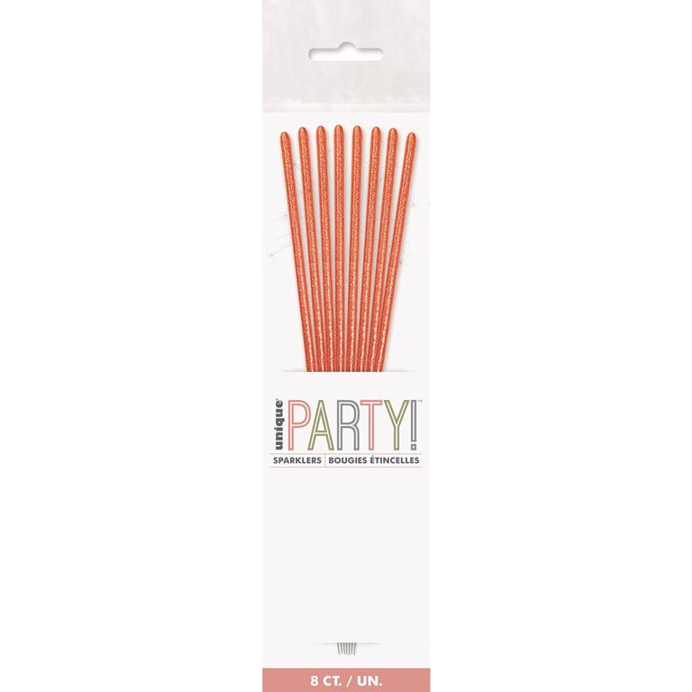BIRTHDAY ROSE GOLD GLITZ SPARKLERS 7" 8 PACK - Click Image to Close