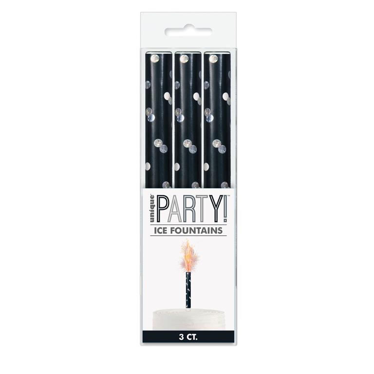 Black / Silver 15cm Ice Fountain Firework Candle 3 Pack - Click Image to Close