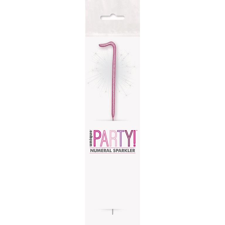 BIRTHDAY PINK GLITZ NUMBER 1 SPARKLER 7" - Click Image to Close